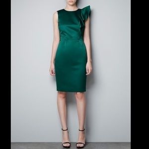 Zara Emerald Green Silk Sateen Sheath Dress